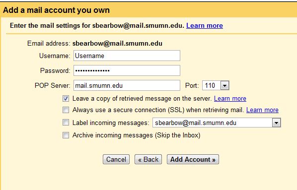 Add a mail account you own